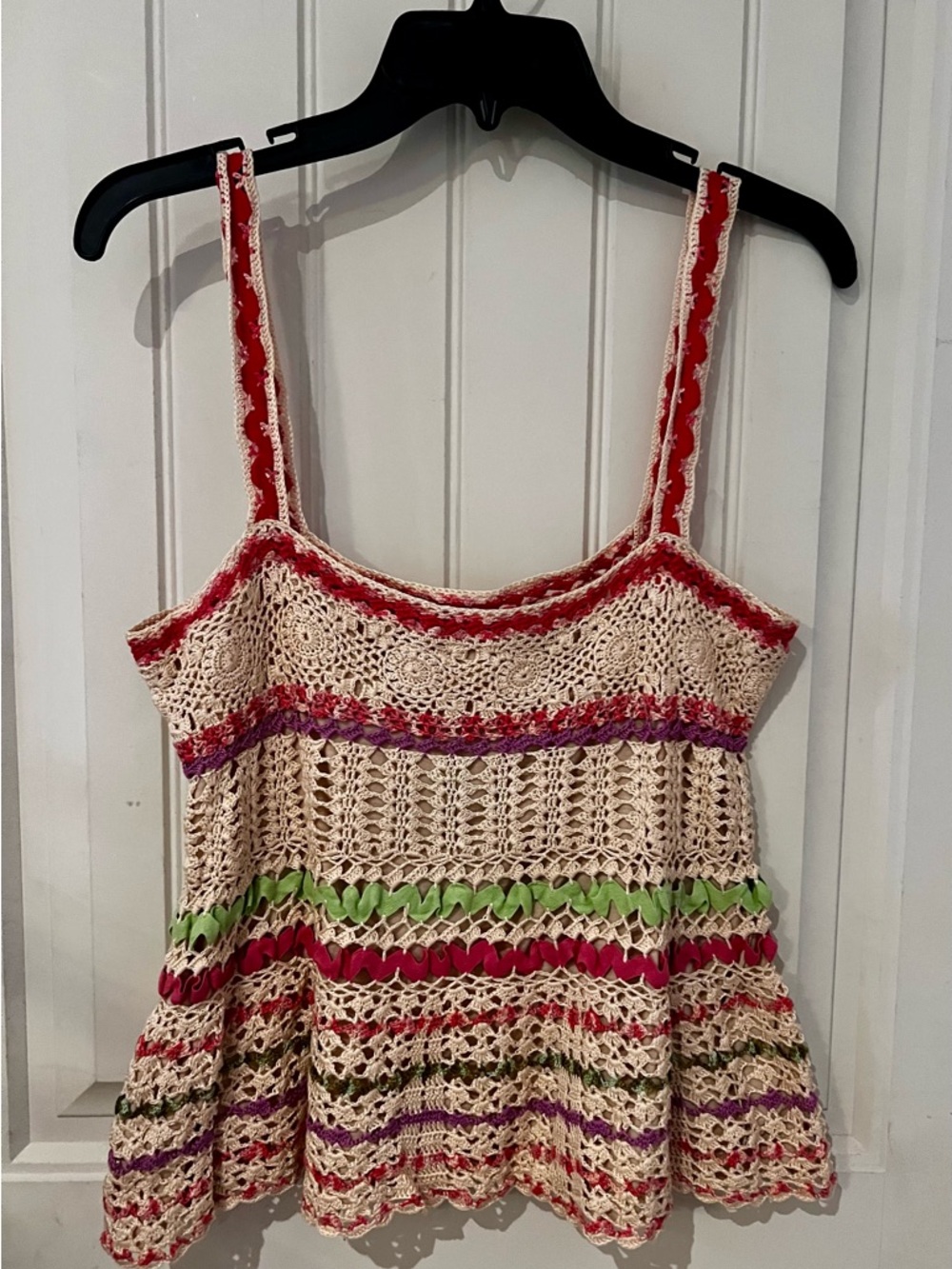 Cynthia stefe  Crochet Striped Camisole Tank Top - Cream multicolor
